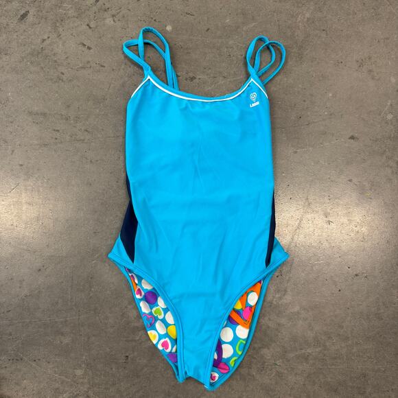 Vintage Y2K Laguna Retro Peace Sign Heart Blue One Piece Swimsuit Bikini Small - Picture 2 of 5